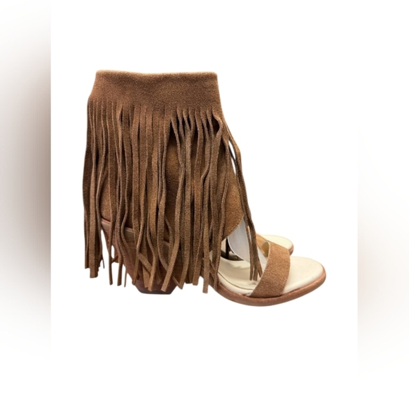 Koolaburra Santa Barbara Heel Suede Leather Fringe Tan Size 8 EUC - Picture 2 of 7